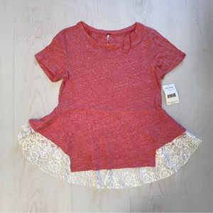Free People Chalet Red lace hem peplum top